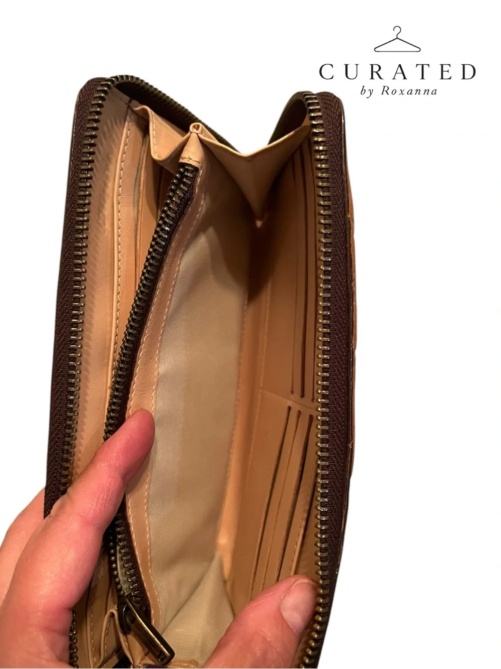 Carolina Herrera CH Cognac Embossed Leather Zip Around Continental Wallet